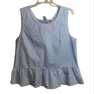 J Crew Bow back peplum hem tank, striped top, color Blue, size Large